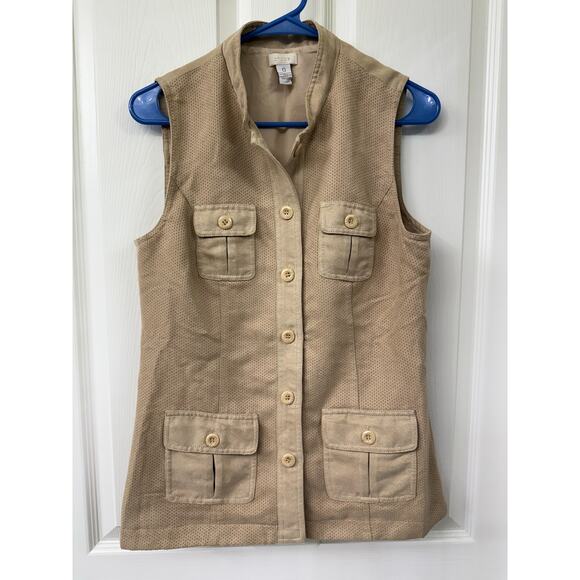 Chicos Suede Vest Size S 0 Tan Beige Pockets Lined Button Front Safari Outdoor - Picture 1 of 7